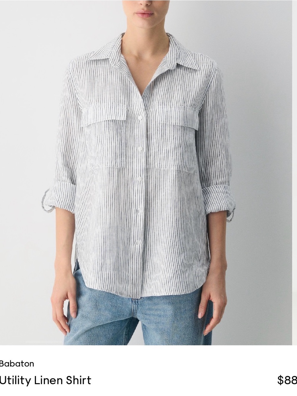 Babaton Aritiza White & Gray Striped 100% Linen Button-Up Shirt size Large